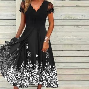 Large Black White Flower Midi Dress